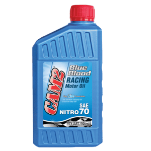 A blue bottle of racing motor oil